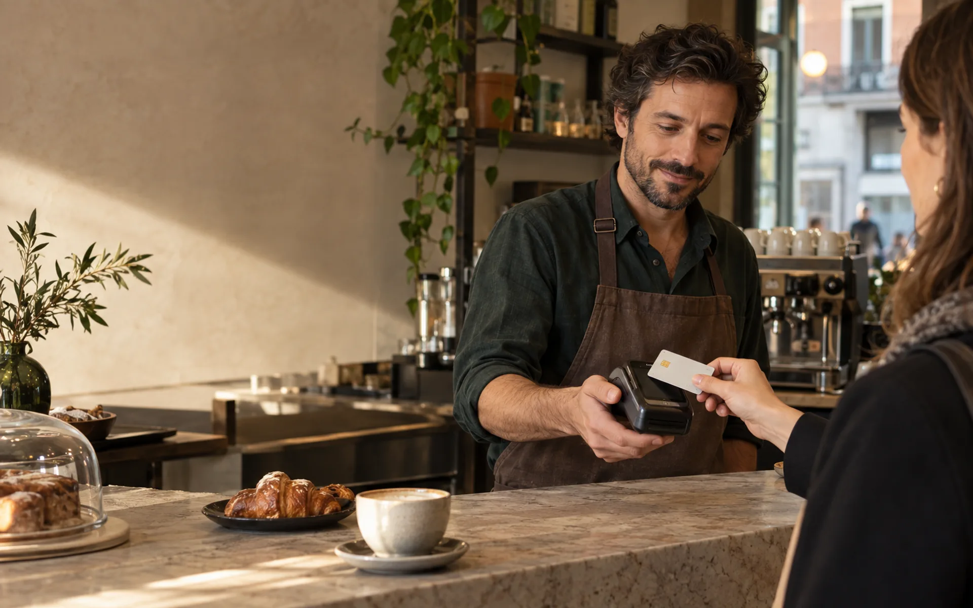 Pagamento contactless in un caffè indipendente italiano